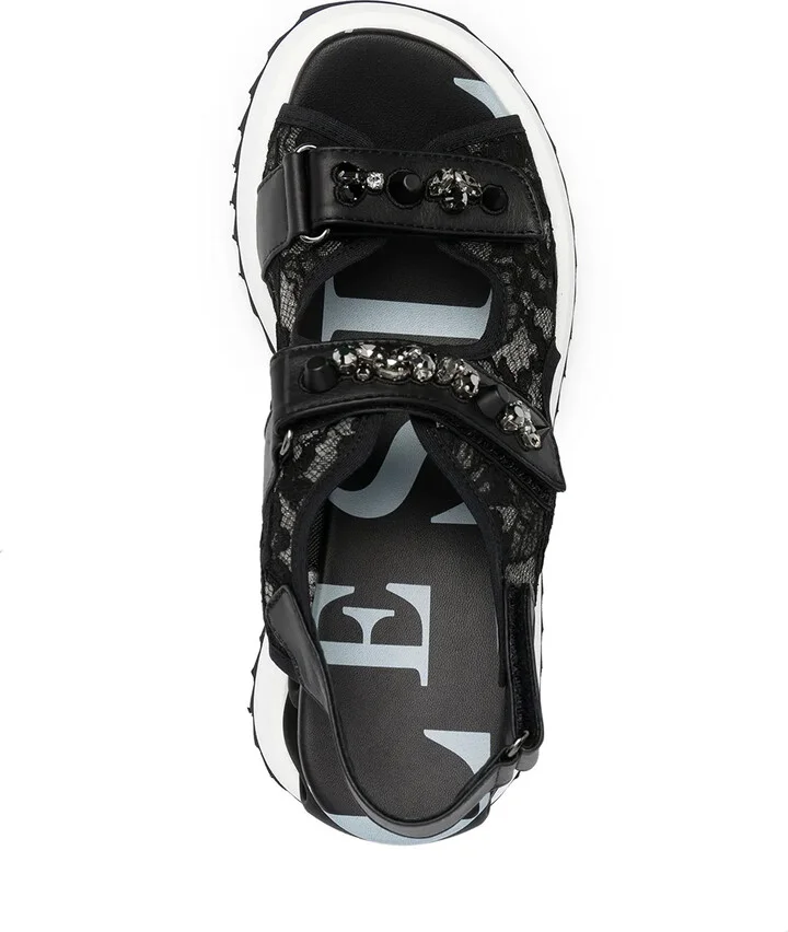 Lace-Embroidered Crystal-Detail Sandals - Image 4