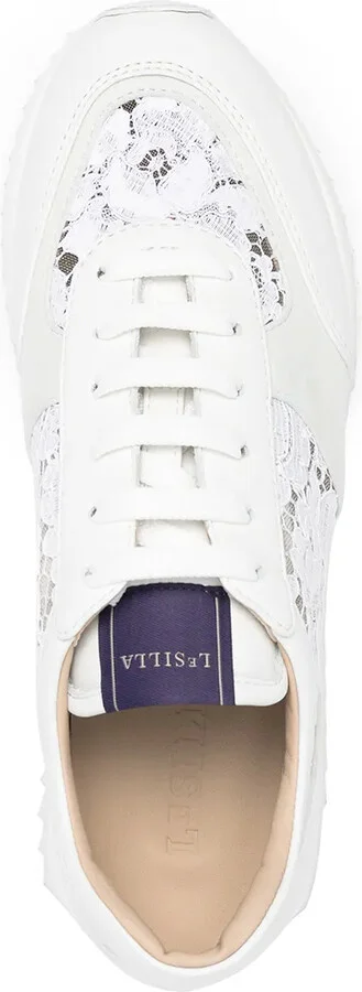 Lace-Embroidered Leather Sneakers - Image 4
