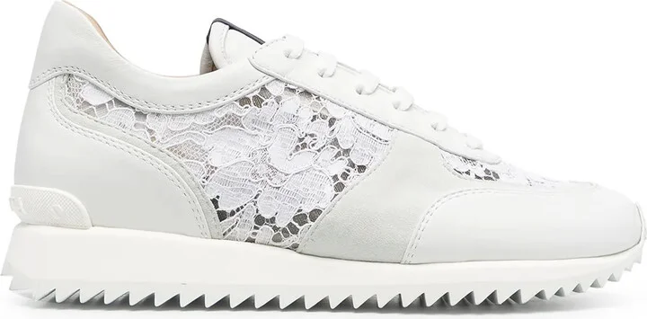 Lace-Embroidered Leather Sneakers