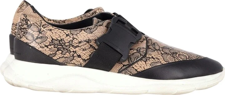 Lace Pattern Sneakers in Beige Leather