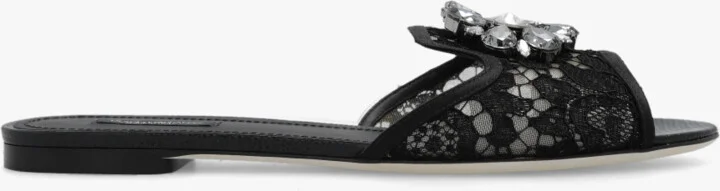 Lace Slides, , - Black