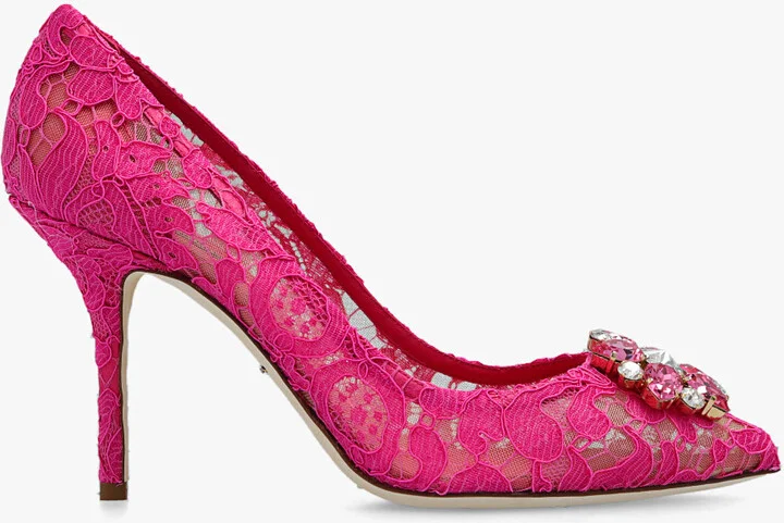Lace Stiletto Pumps, , - Pink
