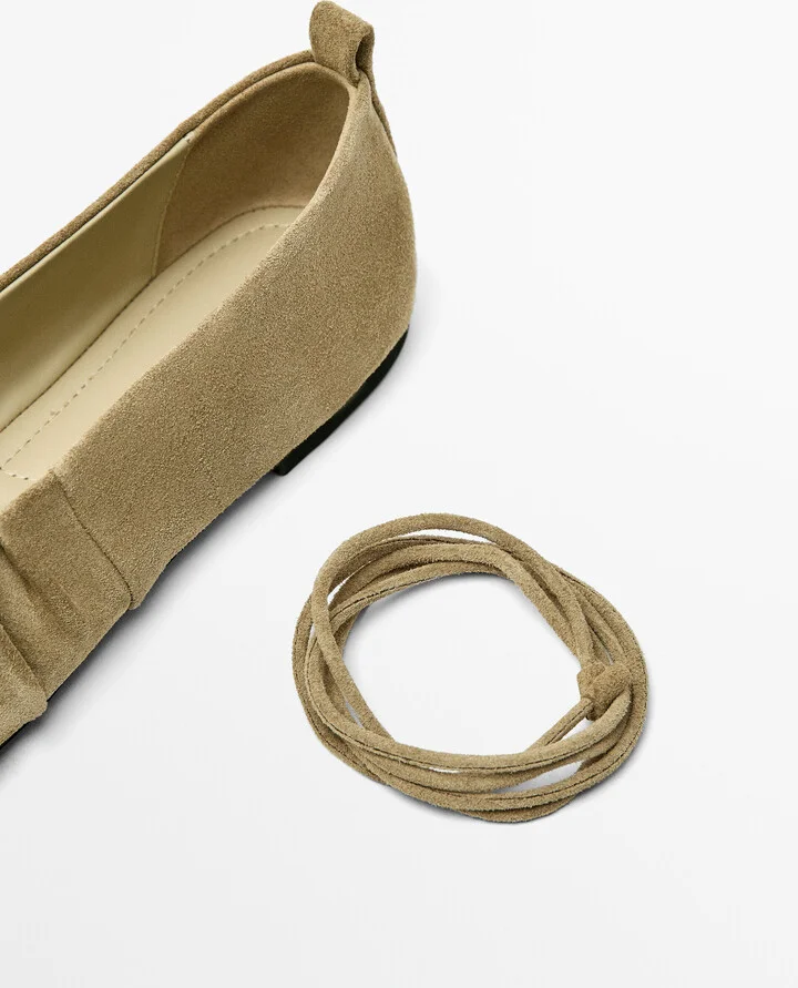 Lace-Up Ballet Flats With Gathering - Image 5