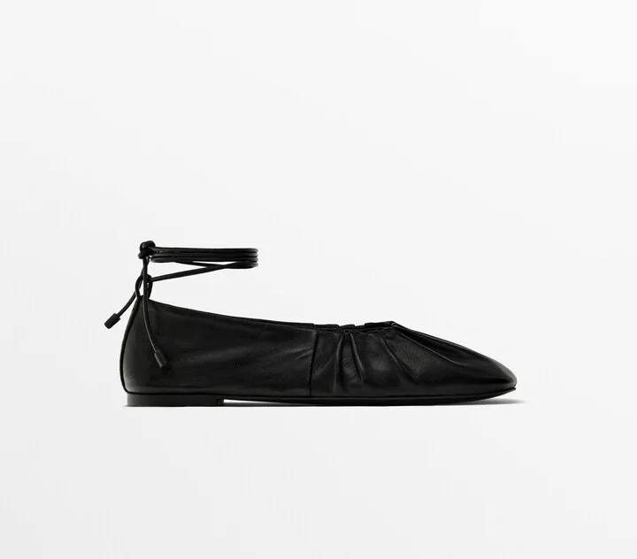 Lace-Up Ballet Flats With Gathering - Image 2