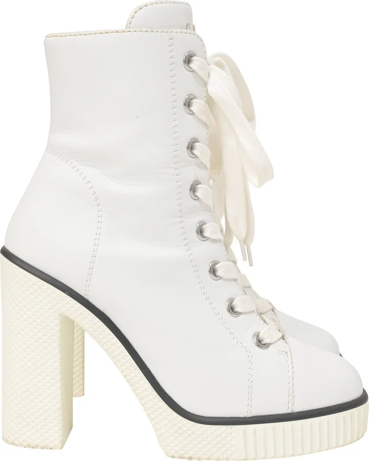 Lace-Up Boots in White Leather