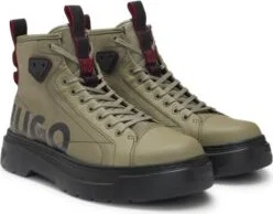 Lace-up boots with gloss-effect logo- Light Green Men's Casual Shoes size 9