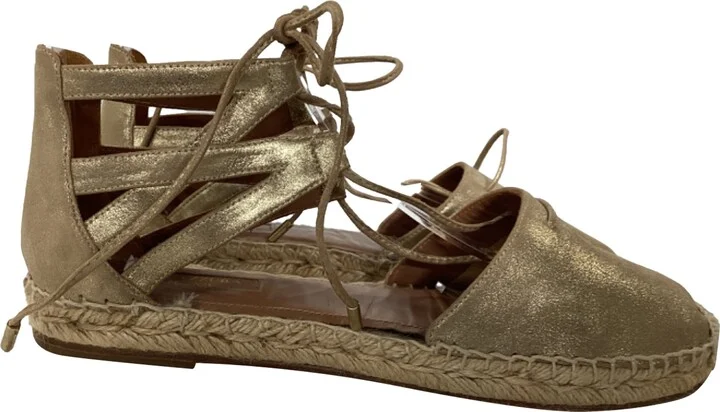 Lace-Up Close Toe Espadrille Flats in Gold Leather