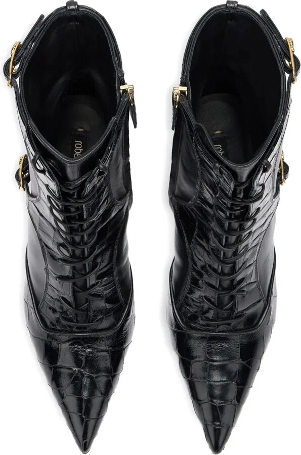 Lace-Up Crocodile-Effect Ankle Boots - Image 3