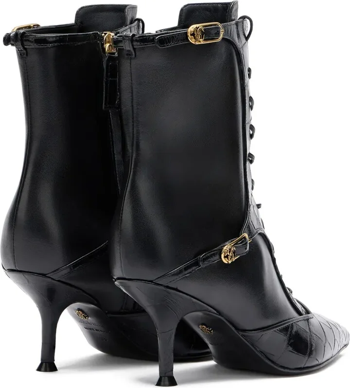 Lace-Up Crocodile-Effect Ankle Boots - Image 4
