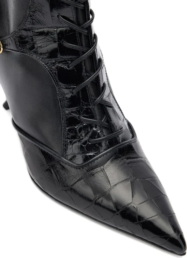Lace-Up Crocodile-Effect Ankle Boots - Image 5