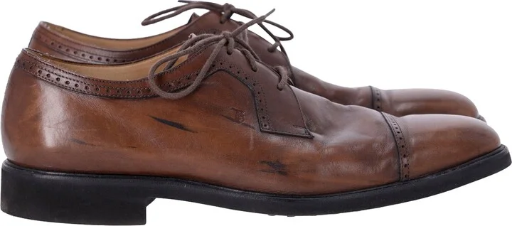 Lace Up Derby Shoes in Brown Leather