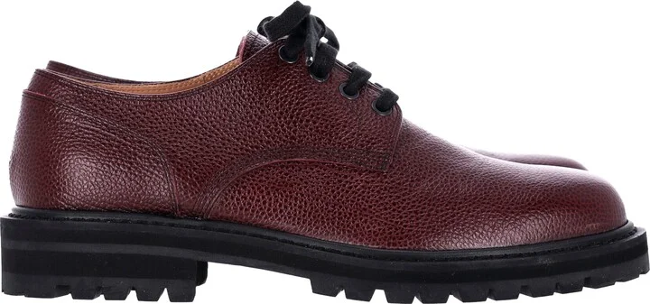 Lace-Up Derby Shoes in Burgundy Leather