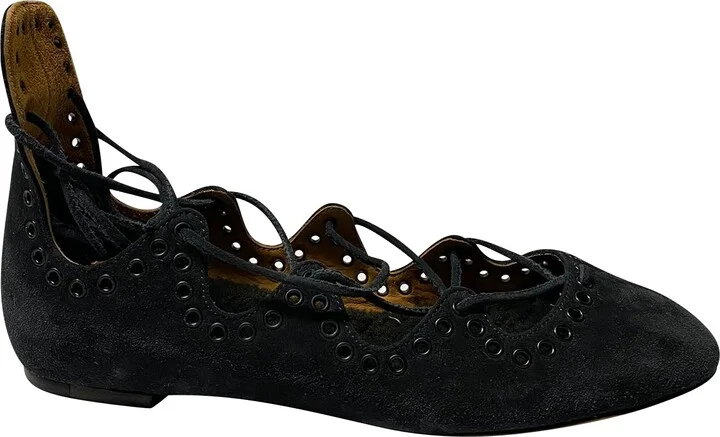 Lace Up Flats in Black Suede