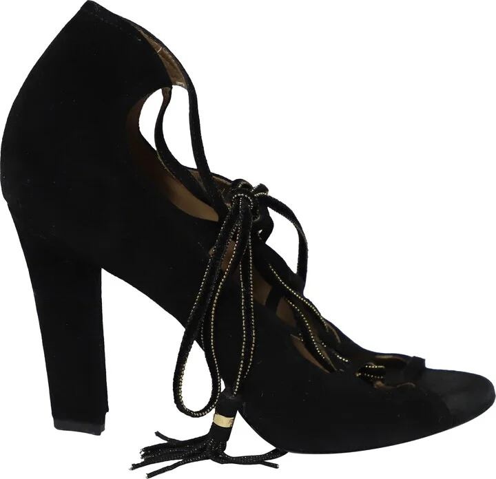 Lace-Up Heels in Black Suede