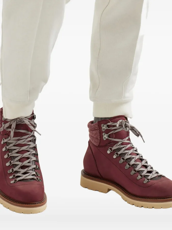 Lace-Up Herringbone-Detail Boots - Image 5