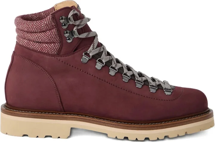 Lace-Up Herringbone-Detail Boots