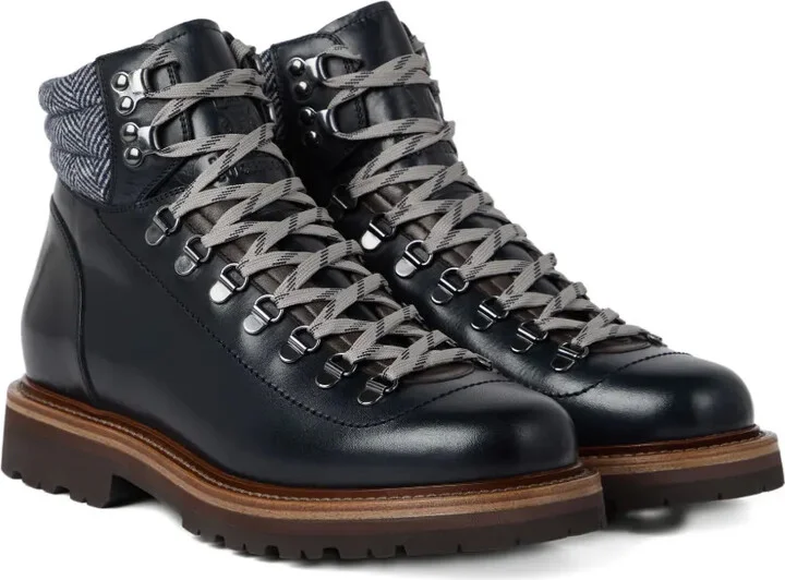 Lace-Up Herringbone-Detail Hiking Boots - Image 2