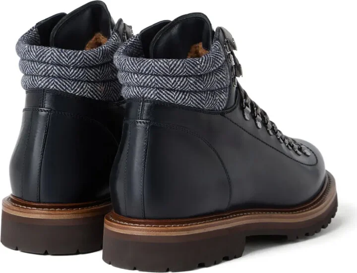 Lace-Up Herringbone-Detail Hiking Boots - Image 3