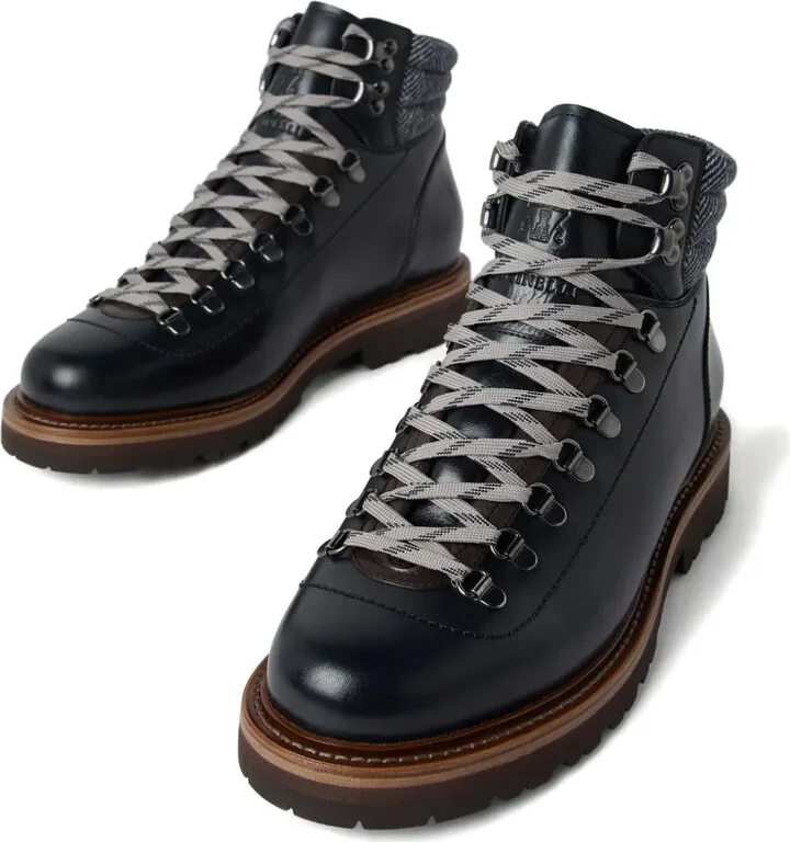Lace-Up Herringbone-Detail Hiking Boots - Image 4