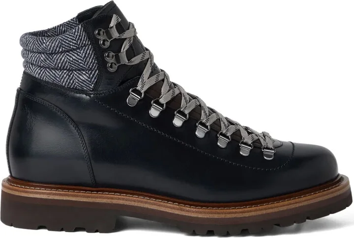 Lace-Up Herringbone-Detail Hiking Boots