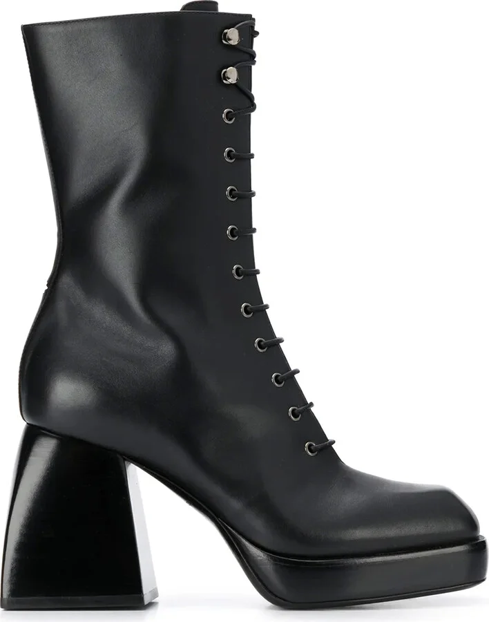 Lace-Up High Heel Boots
