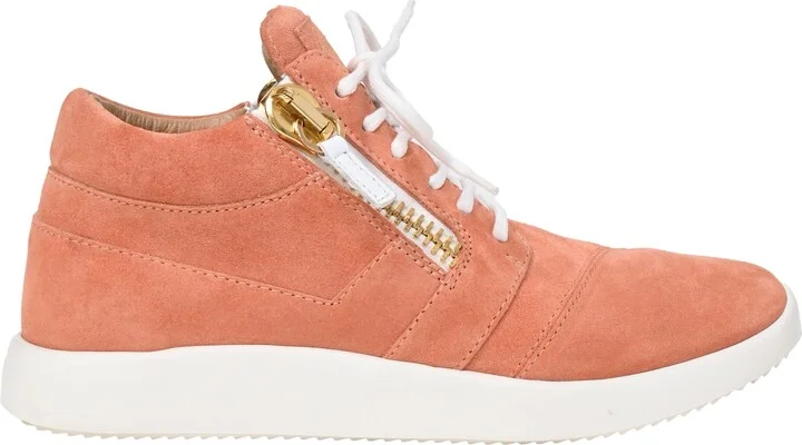 Lace-Up High-Top Sneakers in Coral Suede
