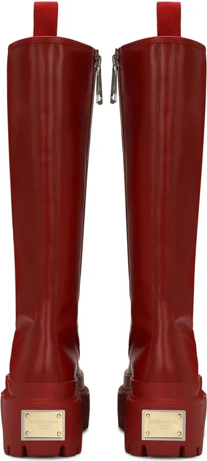 Lace-Up Knee-High Leather Boots - Image 3