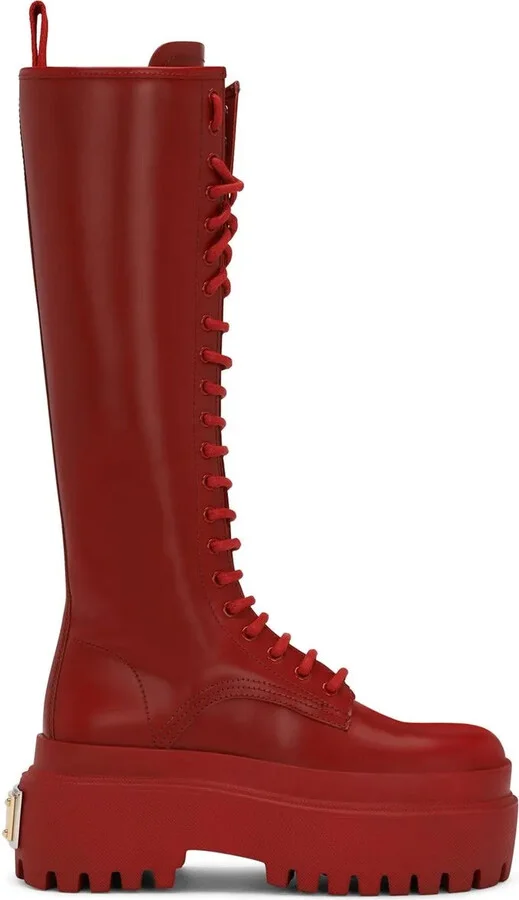 Lace-Up Knee-High Leather Boots