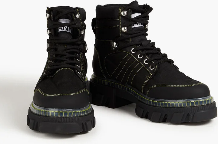 Lace-up leather and canvas ankle boots - Image 2