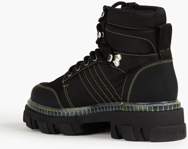 Lace-up leather and canvas ankle boots - Image 3