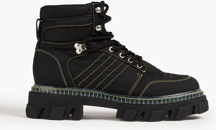Lace-up leather and canvas ankle boots
