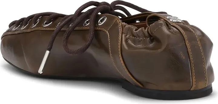 Lace-Up Leather Ballerina Shoes - Image 3
