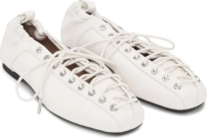 Lace-Up Leather Ballerina Shoes - Image 2