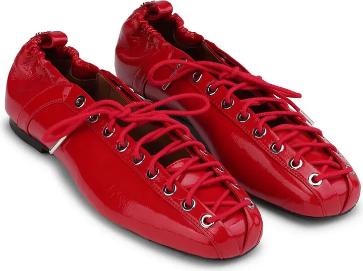 Lace-Up Leather Ballerina Shoes - Image 2
