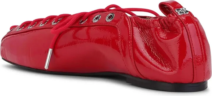 Lace-Up Leather Ballerina Shoes - Image 3