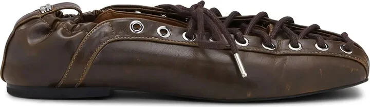 Lace-Up Leather Ballerina Shoes