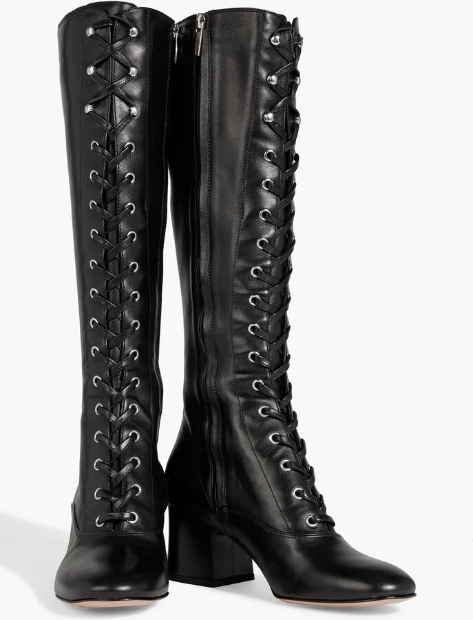 Lace-up leather knee boots - Image 2
