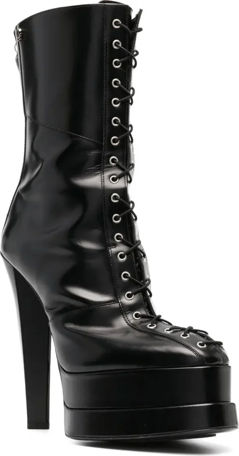 Lace-Up Leather Platform Boots - Image 2