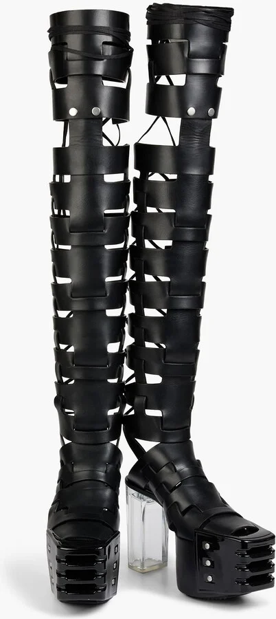 Lace-up leather platform over-the-knee boots - Image 2