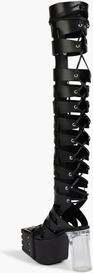 Lace-up leather platform over-the-knee boots - Image 3