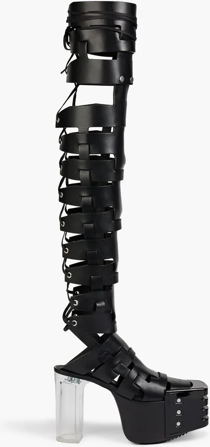 Lace-up leather platform over-the-knee boots