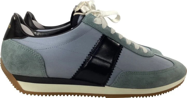 Lace-Up Low-Top Sneakers in Blue and Black Suede