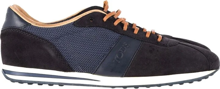 Lace-Up Low Top Sneakers in Navy Blue Suede