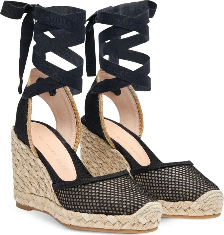 Lace-Up Mesh Wedge Sandals - Image 2