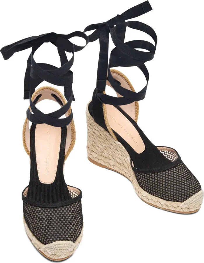 Lace-Up Mesh Wedge Sandals - Image 3