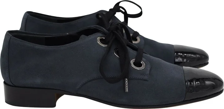 Lace-Up Oxfords in Navy Blue Suede
