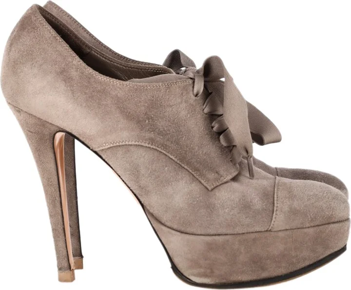 Lace-Up Platform Ankle Boots in Beige Suede