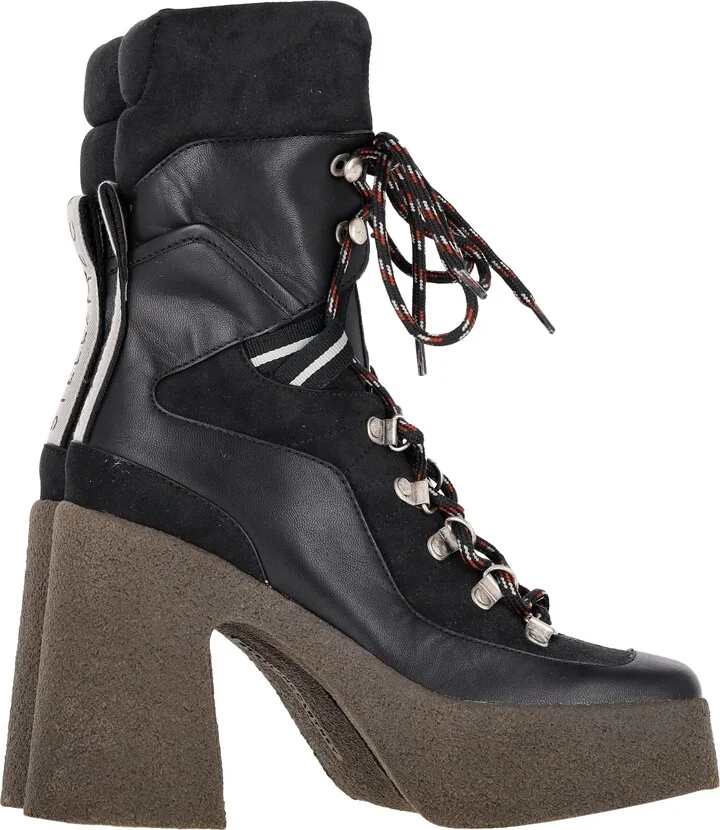 Lace-Up Platform Ankle Boots in Black Faux Leather