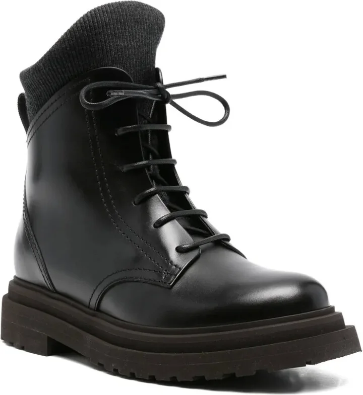 Lace-Up Ribbed-Knit Boots - Image 2