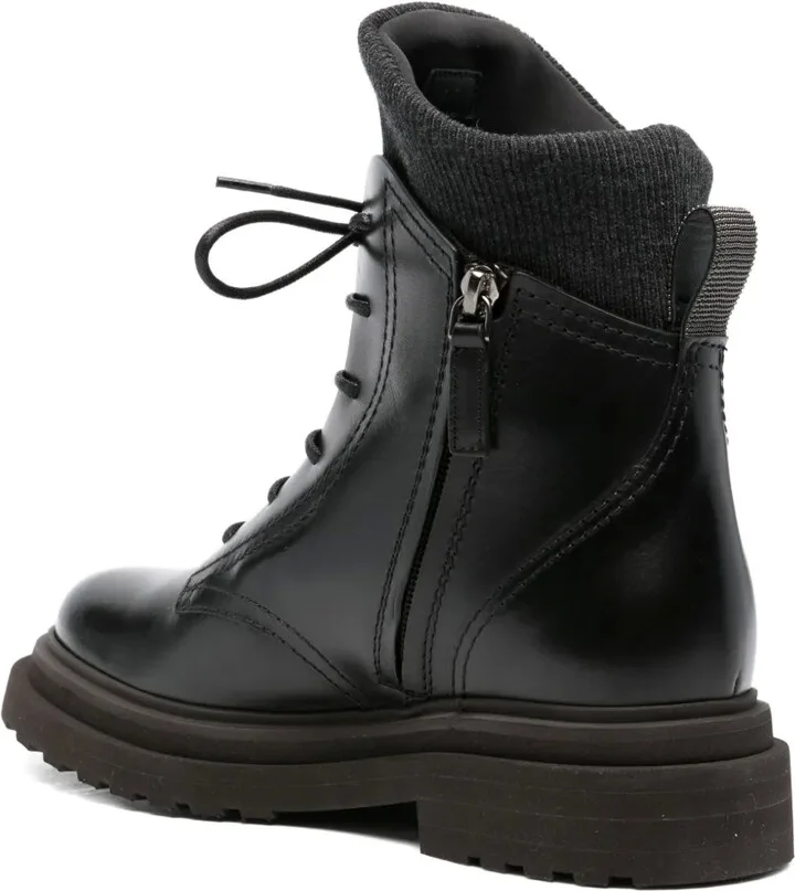 Lace-Up Ribbed-Knit Boots - Image 3
